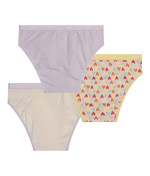 DIM Pack de 3 braguitas de niña de algodón elástico con estampado de corazones Yellow Les Pockets