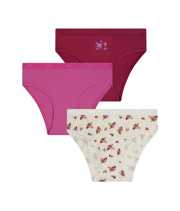 DIM Pack de 3 braguitas para niña de algodón elástico Liberty Violet Les Pockets