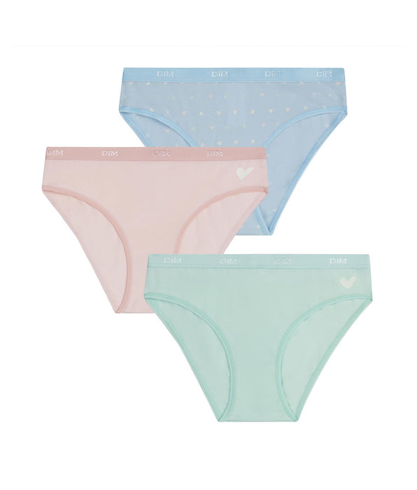 DIM Pack de 3 braguitas para niña de algodón elástico Pastel y corazones Les Pockets