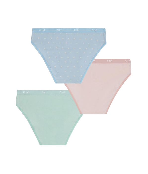 DIM Pack de 3 braguitas para niña de algodón elástico Pastel y corazones Les Pockets