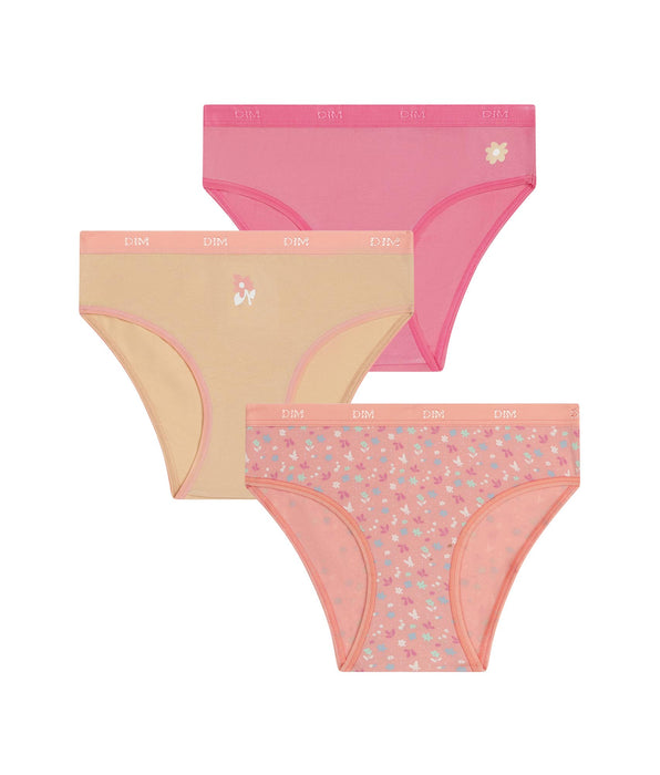 DIM Pack de 3 braguitas de algodón elástico con estampado floral melocotón Les Pockets