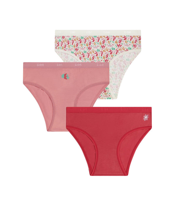DIM Pack de 3 braguitas de algodón elástico con estampado floral rojo Les Pockets