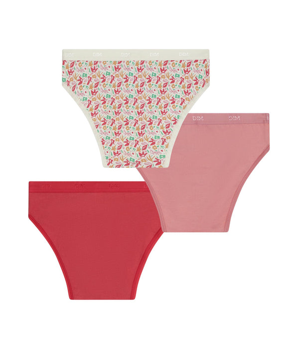 DIM Pack de 3 braguitas de algodón elástico con estampado floral rojo Les Pockets