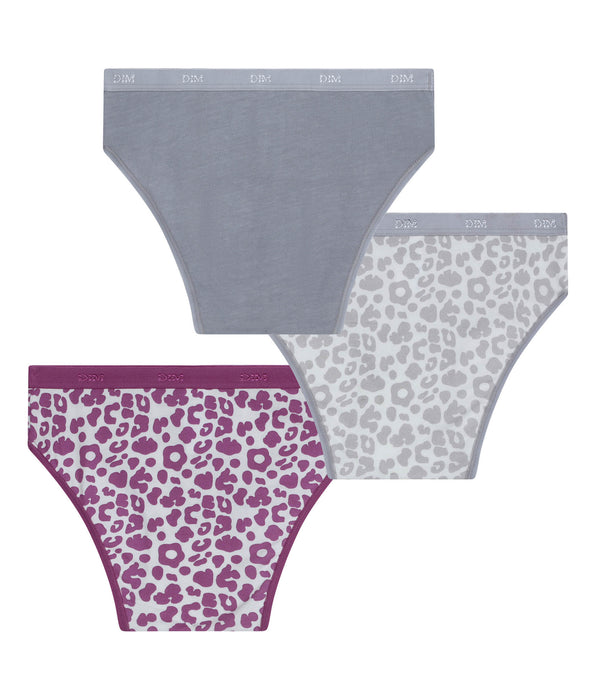 DIM Pack de 3 braguitas para niña de algodón elástico Léo gris violeta Les Pockets