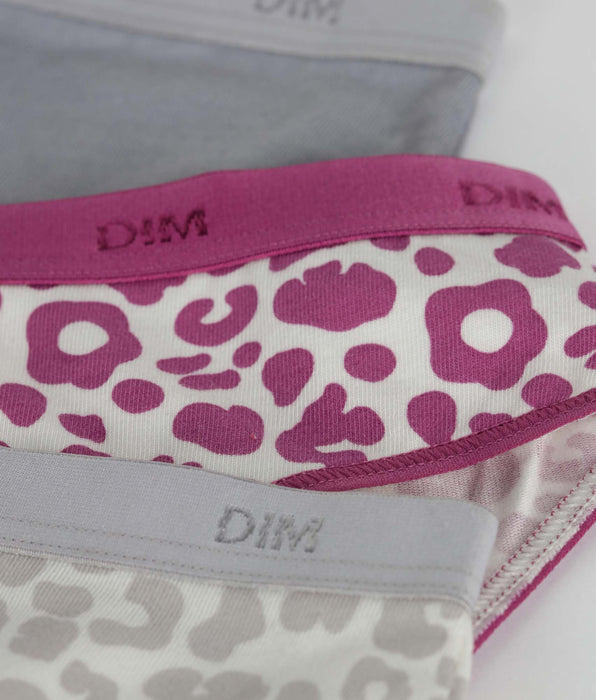 DIM Pack de 3 braguitas para niña de algodón elástico Léo gris violeta Les Pockets