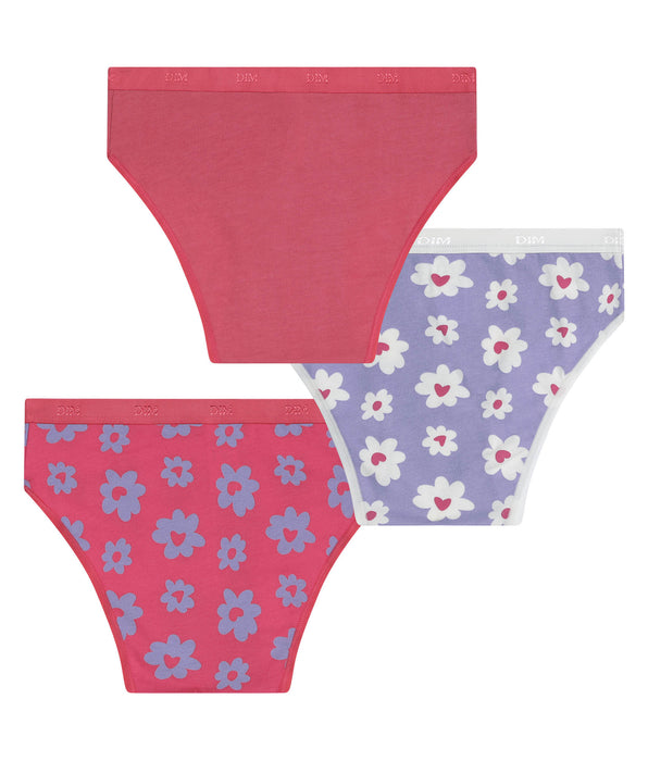 DIM Pack de 3 braguitas para niña de algodón elástico Violet Rose con flores Les Pockets