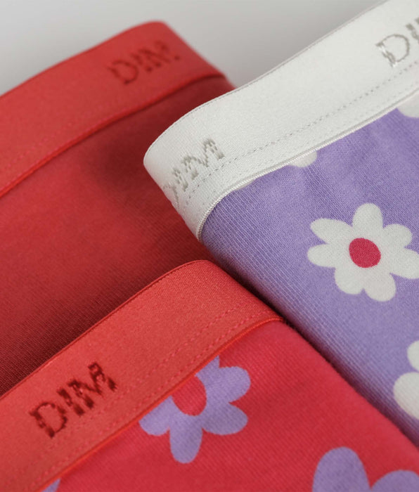 DIM Pack de 3 braguitas para niña de algodón elástico Violet Rose con flores Les Pockets