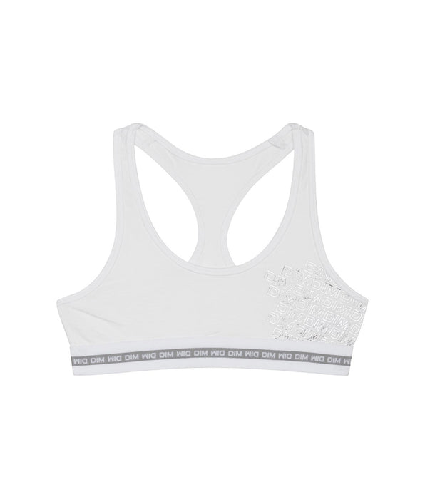 DIM Sujetador de niña de algodón elástico blanco con estampados plateados Dim Sport