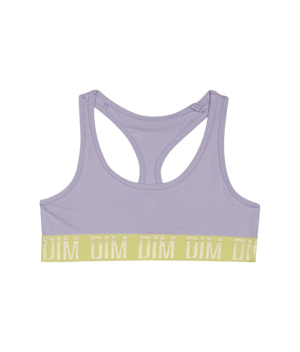 DIM Top para niña de algodón elástico lila con elástico verde anís Dim Sport