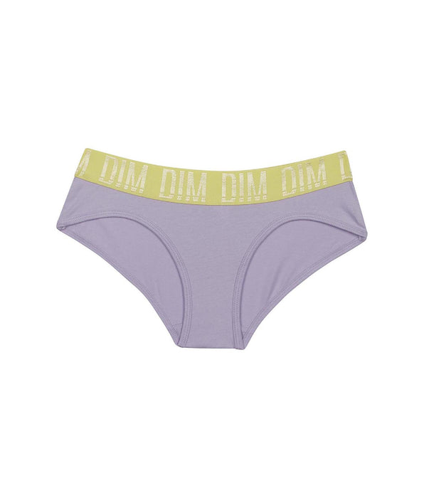 DIM Bragas tipo short para niña de algodón elástico lila con cintura verde anís Dim Sport