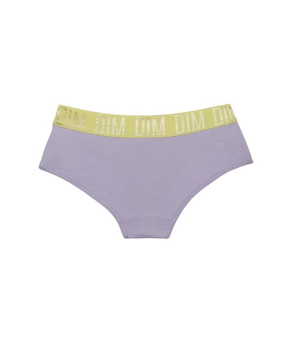 DIM Bragas tipo short para niña de algodón elástico lila con cintura verde anís Dim Sport