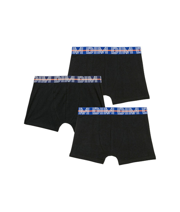 DIM Pack de 3 bóxer para niño de algodón stretch con cintura a contraste Negro Ecodim