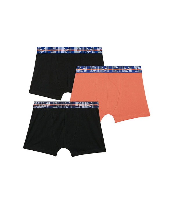 DIM Juego de 3 bóxer para niño de algodón stretch con cintura contraste Naranja Ecodim