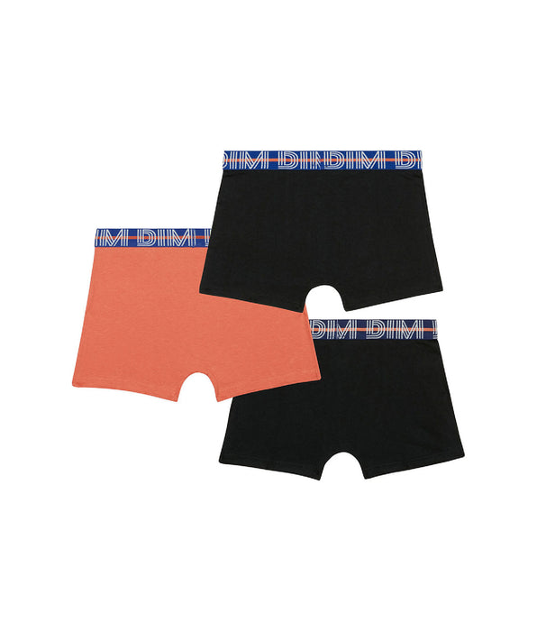 DIM Juego de 3 bóxer para niño de algodón stretch con cintura contraste Naranja Ecodim