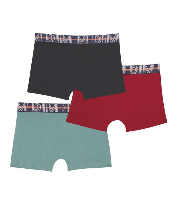 DIM Pack de 3 bóxers de niño de algodón elástico Rojo Azul y Verde EcoDim Classic