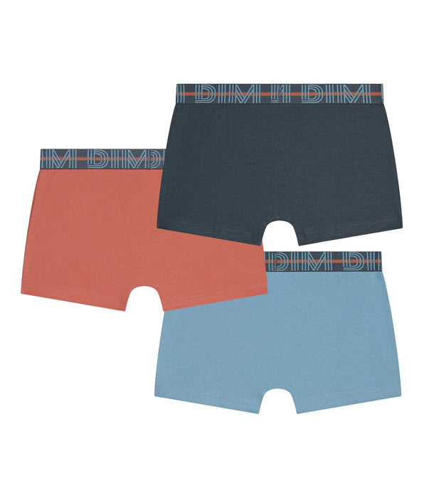 DIM Pack de 3 bóxers para niño Azul Albaricoque Gris Algodón Elástico Kids