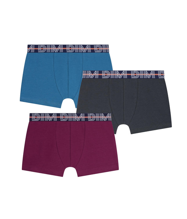 DIM Pack de 3 bóxers para niño Burdeos Azul Ébano  Coton Stretch Kids