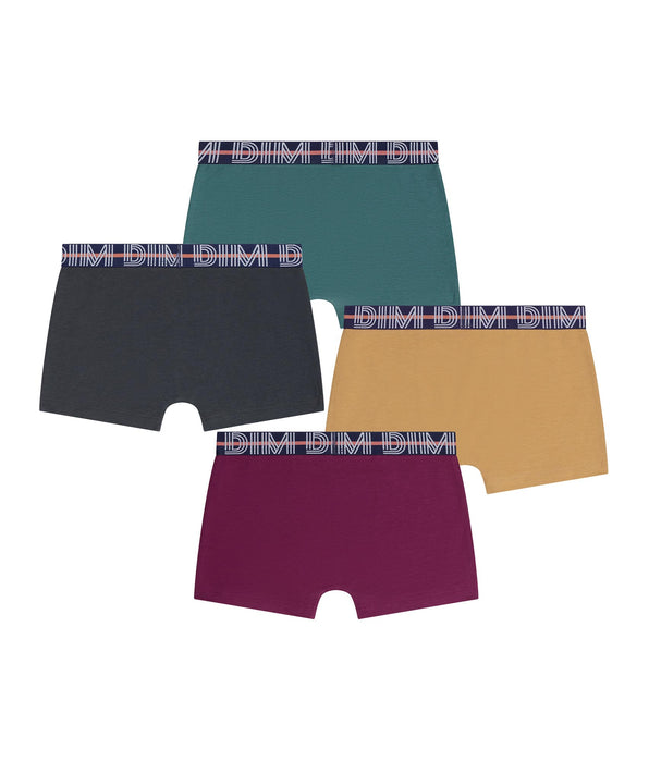 DIM Pack de 4 bóxers para niño Burdeos Amarillo Ébano Verde Algodón elástico Kids
