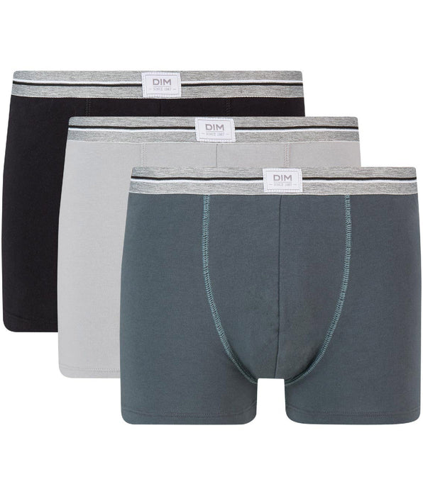 DIM Pack de 3 bóxers gris y negro de algodón elástico resistente Ultra Resist