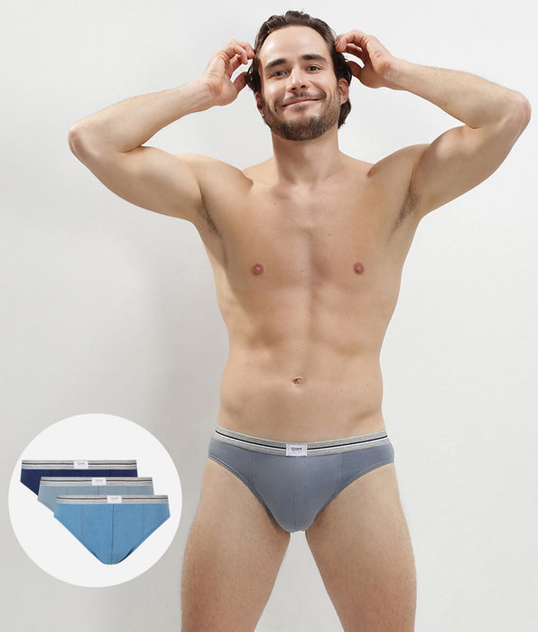 DIM Pack de 3 slips azul y gris de algodón elástico resistente Ultra Resist
