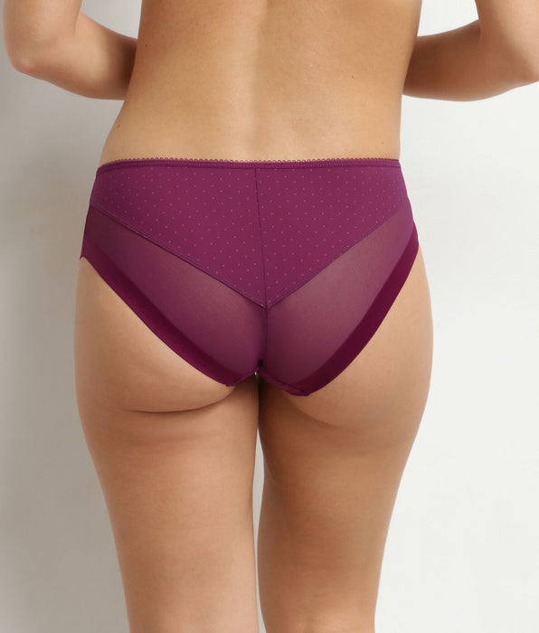 DIM Braguitas de mujer de microfibra y tul con lunares burdeos Dim Generous
