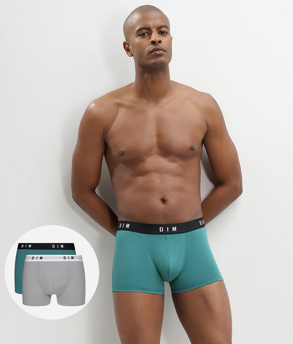 DIM Juego de 2 bóxer para hombre algodón elástico Acero Verde Esmeralda Dim Originals