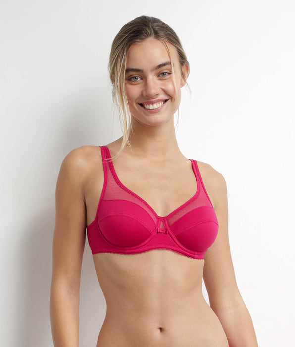 DIM Sujetador con aros y push-on Generoso Rojo Algodón Ecológico Dim