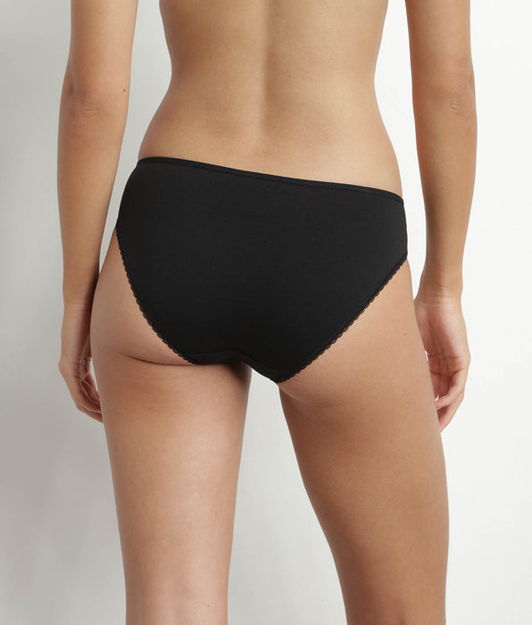 DIM Slip de mujer de algodón orgánico y tul de plumetis Negro Generous Dim