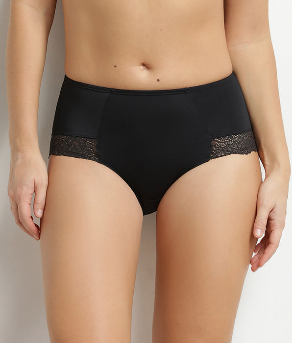 DIM Braguitas de cintura alta con efecto vientre plano en encaje negro Dim Silhouette Essentiel