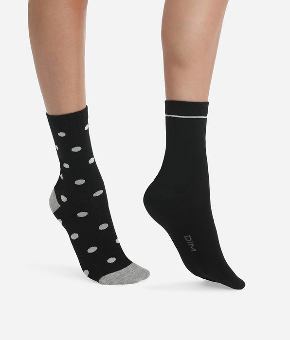 DIM Pack de 2 pares de calcetines para mujer negros con lunares grandes Dim Coton Style