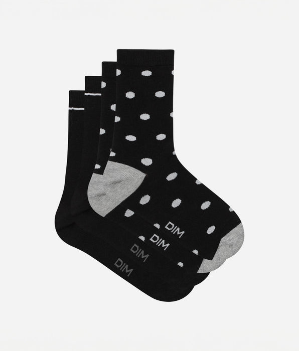 DIM Pack de 2 pares de calcetines para mujer negros con lunares grandes Dim Coton Style