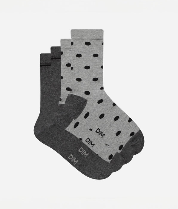 DIM Pack de 2 pares de calcetines para mujer grises con lunares grandes Dim Coton Style