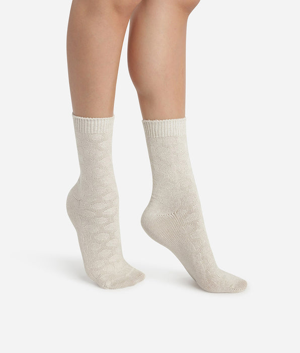 DIM Calcetín de bambú para mujer con estampado de círculos Beis Chiné Coton Style