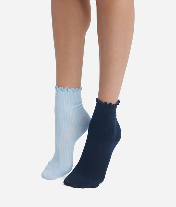 DIM Pack de 2 pares de calcetines de mujer con volantes azul marino Dim Modal
