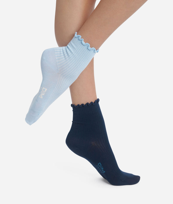 DIM Pack de 2 pares de calcetines de mujer con volantes azul marino Dim Modal