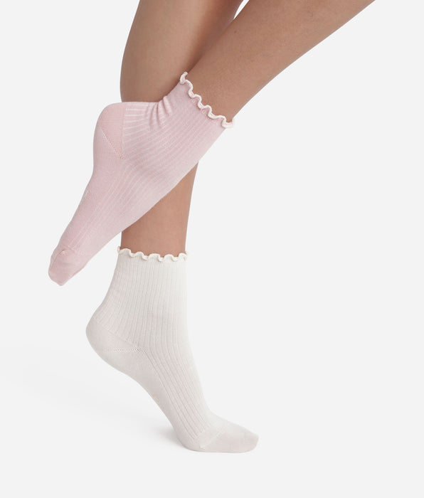 DIM Pack de 2 pares de calcetines de mujer con volantes Rosa Marfil Dim Modal