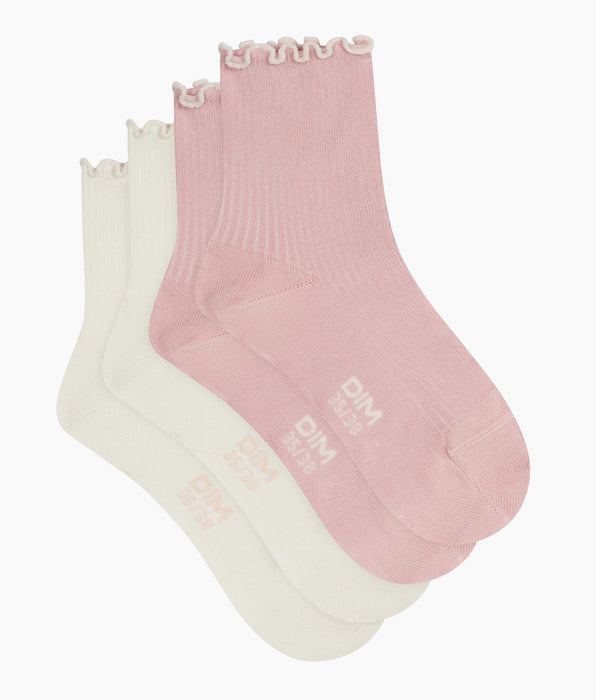 DIM Pack de 2 pares de calcetines de mujer con volantes Rosa Marfil Dim Modal