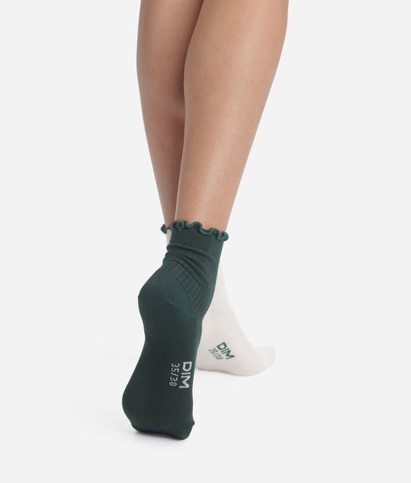 DIM Pack de 2 pares de calcetines de mujer con volantes Pin Marfil Dim Modal
