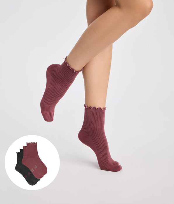 DIM Pack de 2 calcetines tobilleros gris antracita y burdeos Modal