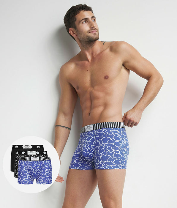 DIM Pack de 3 boxers negros con adornos de nubes, azul y negro Dim Vibes