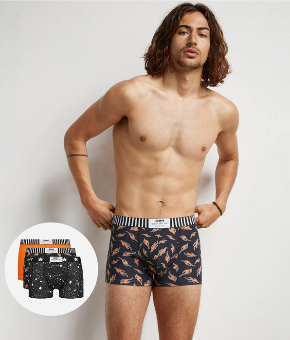DIM Pack de 3 bóxer de hombre algodón elástico con estampado mármol y llamas Dim Vibes
