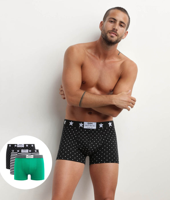 DIM Pack de 3 bóxers de hombre de algodón elástico con estampado de lunares y rayas Dim Vibes