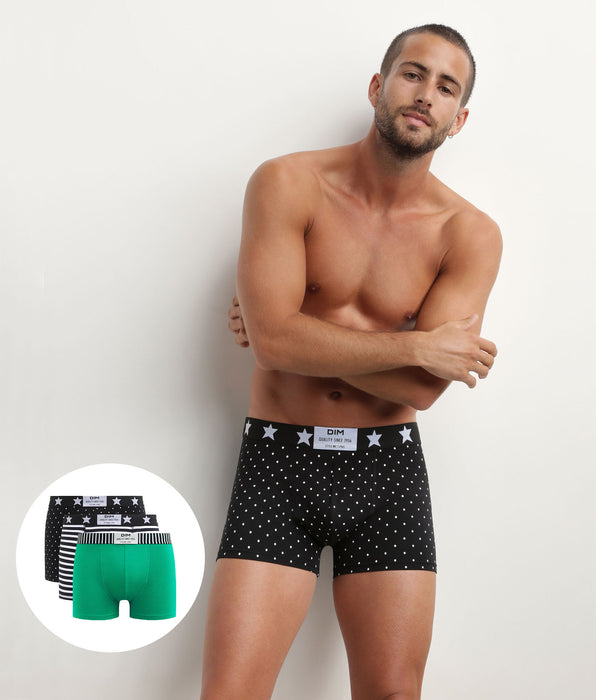 DIM Pack de 3 bóxers de hombre de algodón elástico con estampado de lunares y rayas Dim Vibes