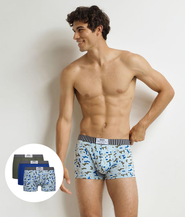 DIM Pack de 3 calzoncillos bóxer para hombre Dim Vibes Negro Azul Caqui