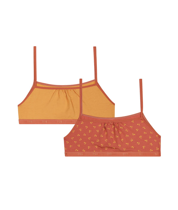 DIM Pack de 2 bralettes de niña de algodón con estampado de cerezas Amarillo Les Pockets