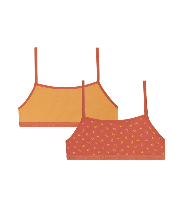 DIM Pack de 2 bralettes de niña de algodón con estampado de cerezas Amarillo Les Pockets