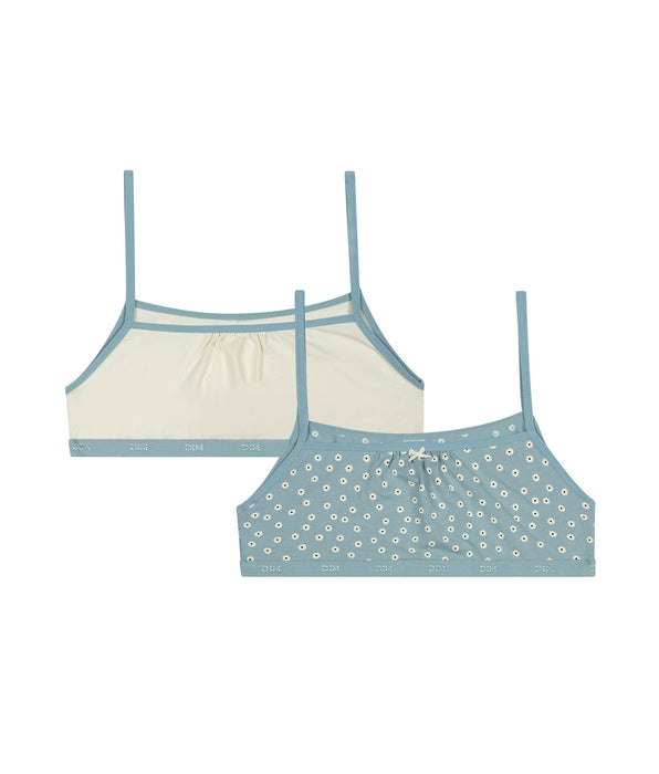 DIM Pack de 2 bralettes de niña de algodón con estampado de flores Crema Les Pockets