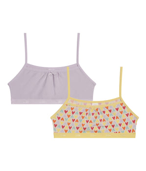 Pack de 2 sujetadores de niña de algodón elástico Lila con estampado de corazones Les Pockets