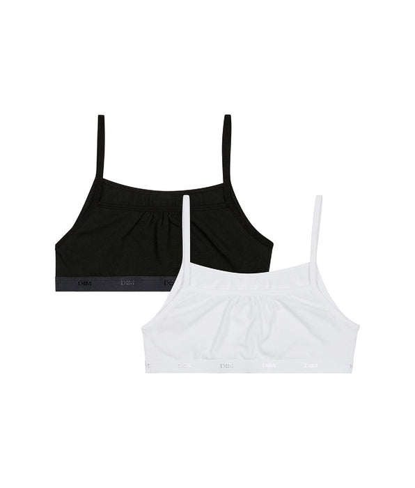 DIM Pack de 2 sujetadores de niña en algodón elástico Negro Blanco Les Pockets Ecodim