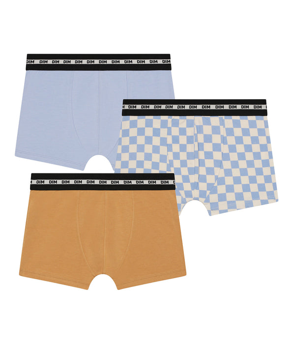 DIM Pack de 3 calzoncillos bóxer Lila de algodón elástico azul a cuadros para niños